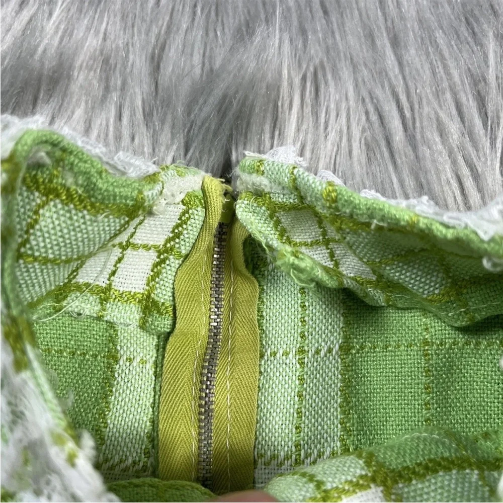 Vintage 60s Handmade Green Plaid Woven Mod Toddler Dress